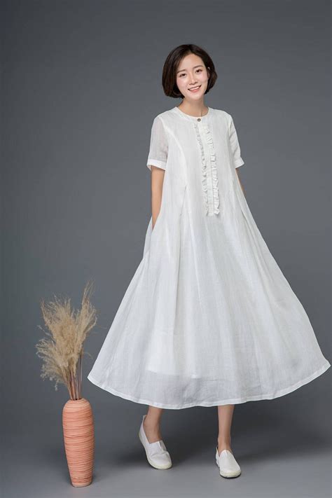 White Linen Dress Linen Maxi Dress Loose Linen Dress Summer Etsy