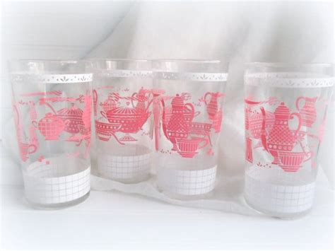 Vintage Pink Drinking Glasses Federal Glass 1950 S Retro Etsy Pink Drinking Glasses Vintage