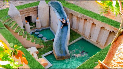 Building Cave Platinum Water Slide To Underground Swimming Pool With