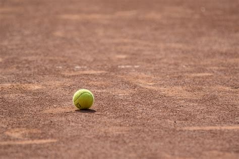Green Tennis Ball On A Burgundy Field Free Image Download