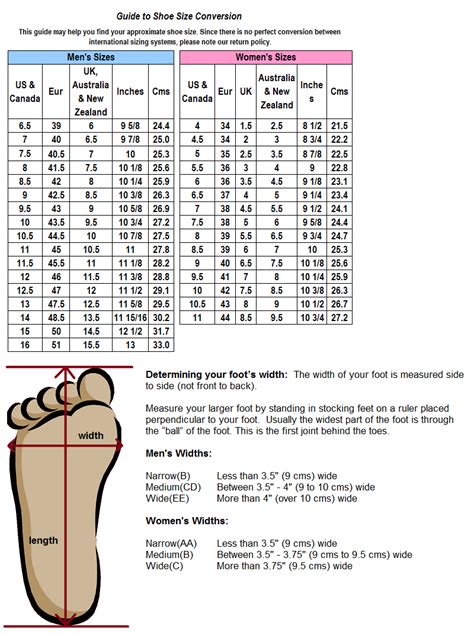 Printable Foot Size Chart Us