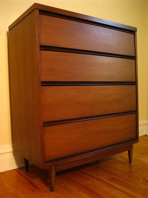 Artifact Mid Century Modern 4 Drawer Walnut Highboy Dresser