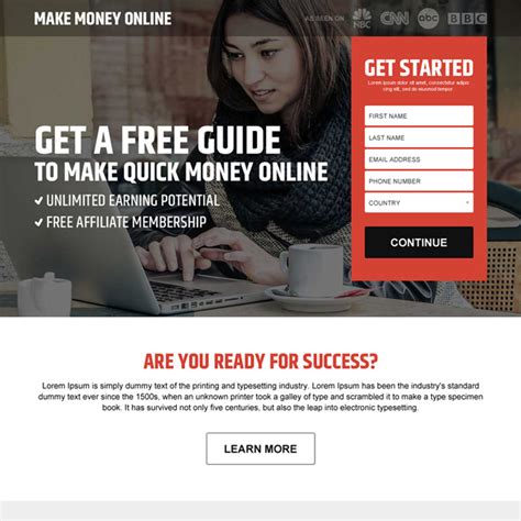 Make Money Online Responsive Landing Page Design Templates