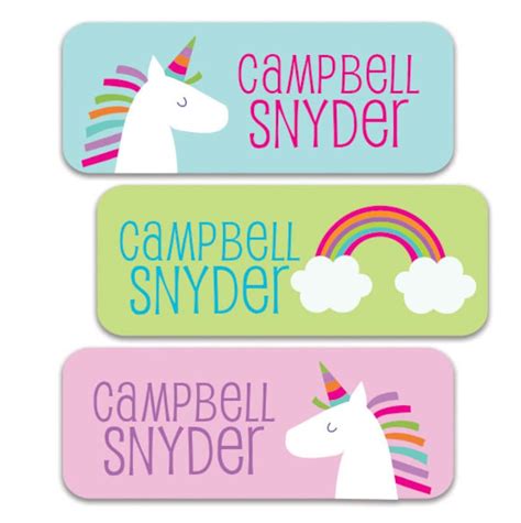Unicorn Rainbow Name Labels Unicorn Stickers Personalized Etsy