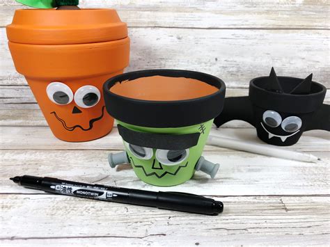Halloween Crafts With Clay Pots Make A Pumpkin Bat And Frankenstein
