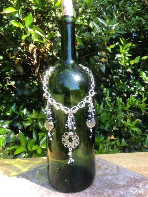 Wine Bottle Bling Necklace With Silver Medallion Etsy Bling
