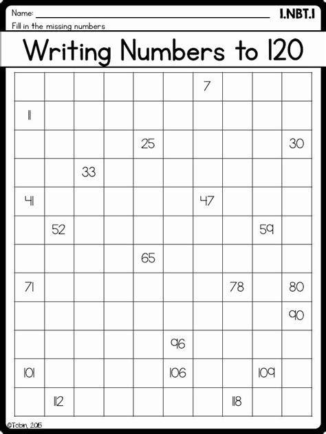 Writing Numbers To 120 Worksheets