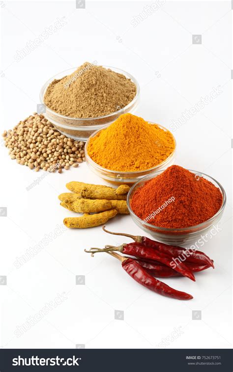 Indian Spices Chilli Powder Turmeric Powder Stock Photo