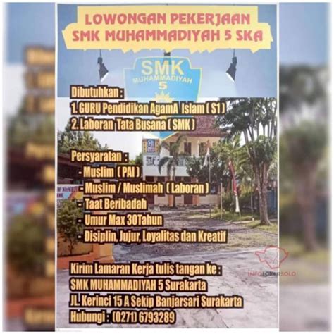 Choosing a selection results in a full page refresh. Lowongan Kerja SMK Muhammadiyah 5 Surakarta - INFO LOKER SOLO
