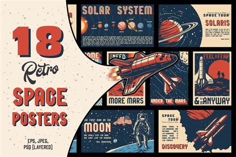 Retro Space Bundle Of 18 Layered Posters