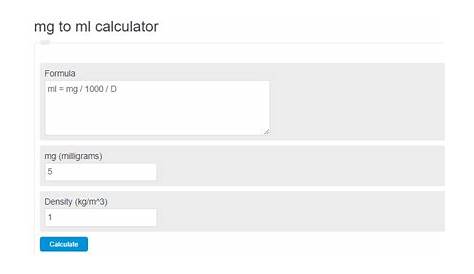 mg to ml Calculator - Calculator Academy