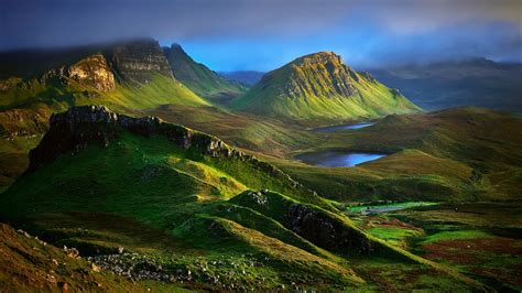Nature Landscape Mountain Hill Clouds Skye Scotland Uk Rock
