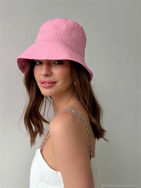 Розовая льняная панама в интернет магазине Ярмарка Мастеров по цене