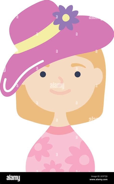 cartoon woman wearing summer hat over white background flat style vector illustration stock