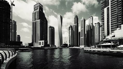 Ciudades Dubai Blanco Y Negro Ciudad Paisaje Urbano Rascacielos