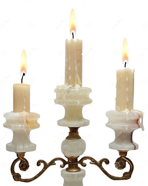 Burning Old Candle Vintage Golden Candlestick Onyx Stock Photo Image