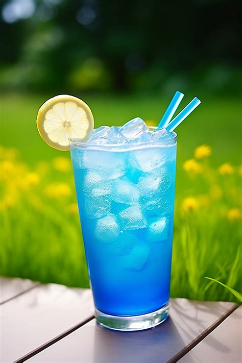 Blue Ice Drink With Straw On Grass Background Wallpaper Image For Free