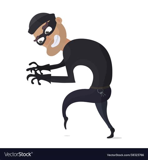 Thief Burglar In Black Mask Isolated On White Vector Image