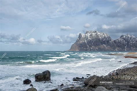 Utakleiv Beach Lofoten Nordland Norway — Norwegian Sea Awe Stock