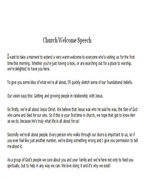 Church Welcome Speech 9 Examples How To Write Pdf