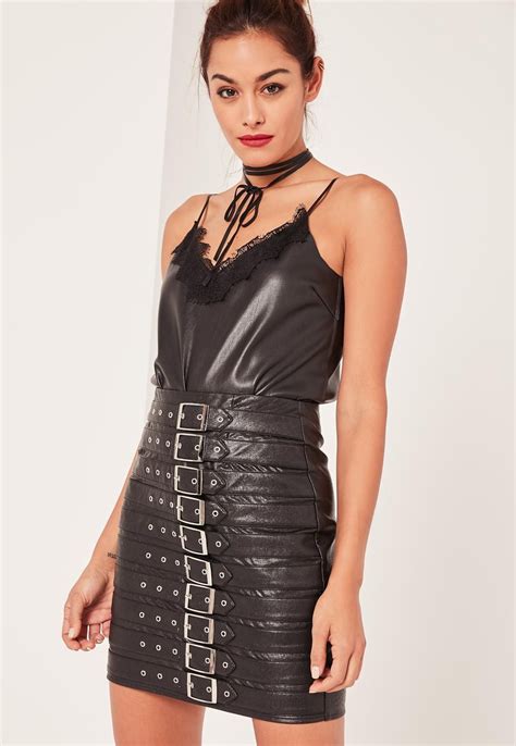 Missguided Caroline Receveur Black Faux Leather Buckle Detail Mini