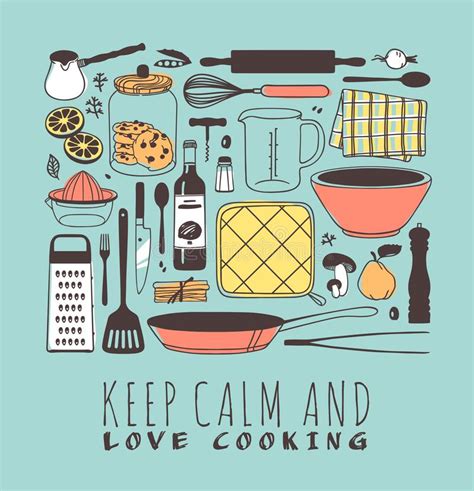Hand Drawn Illustration Cooking Tools, Dishes, Food And ...
