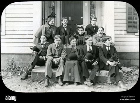 Circa 1900 Antique Photograph Of A Group Of Young Men And Women Stock