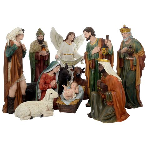 39 Nativity Scene Painted Resin Figurines 11 Pieces Online Sales On