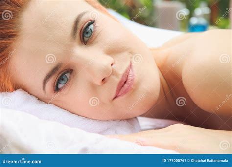 Closeup Face Beautiful Women Resting Relaxing In Spa Resort With Look
