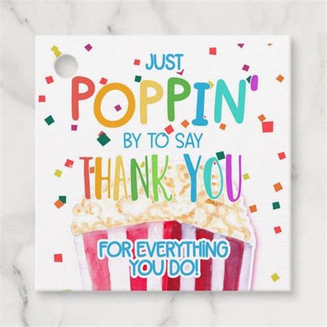 Juts Popping By To Say Thanks Popcorn Volunteer Favor Tags Zazzle