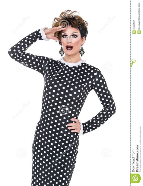 Drag Queen In Black White Dress Performing Stock Photo