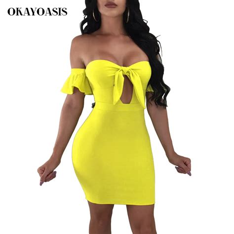 Okayoasis Off Shoulder Strapless Sexy Summer Dress Women Bow Knot Backless Mini Dress Short