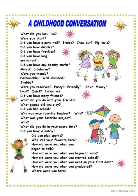 Childhood Conversation Simple Past D English Esl Worksheets Pdf And Doc