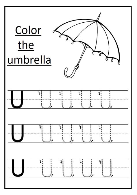 Trace The Uppercase Letter U Worksheet And Color The Letter U