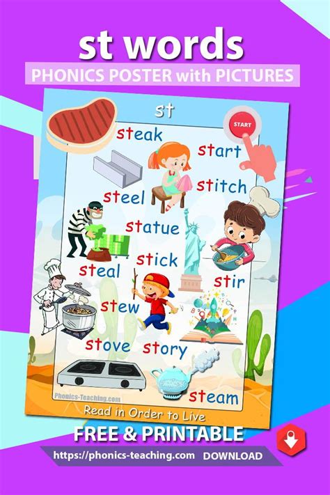St Words Free Printable Phonics Poster This St Consonant Blend