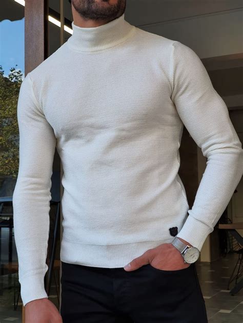 Harrison Slim Fit Half Ecru Turtleneck Knitwear In White