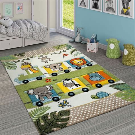 Kinderteppich kinderzimmer kariert punkte herzen sterne in pastell grün grau. Kinderteppich Tiere Lokomotive Dschungel Grün ...