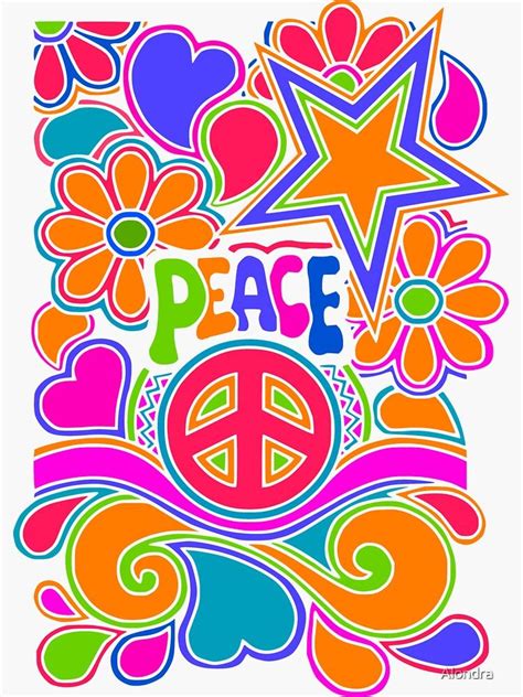 Fun And Funky Flower Power Peace And Love Hippy Art Sticker By