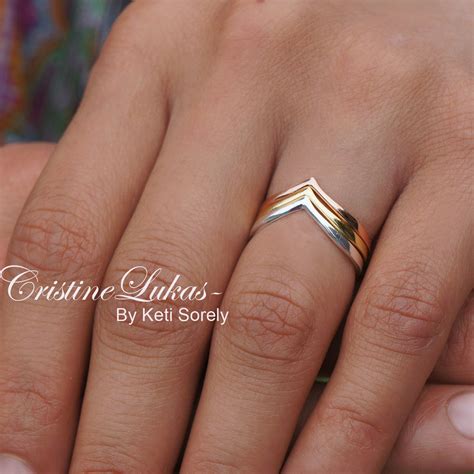 Chevron Style Stacking Rings In Tri Color Handmade Ring Set From