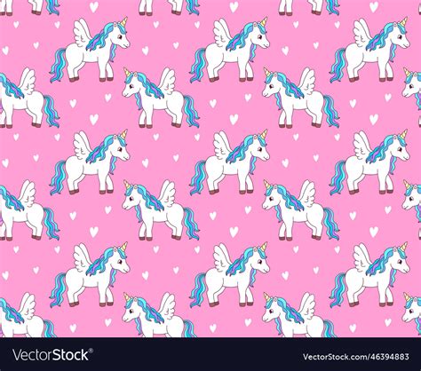 Cute White Unicorns On Pink Background With Heart Vector Image