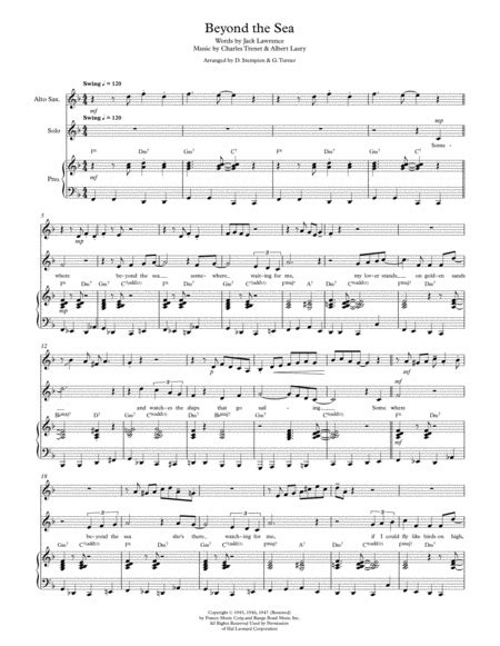 beyond the sea for vocal solo with alto sax and piano accompaniment bobby darin free music sheet
