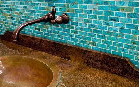 Our Handcrafted Mosaic Turquoise Tile Is Featured Here As A Backsplash