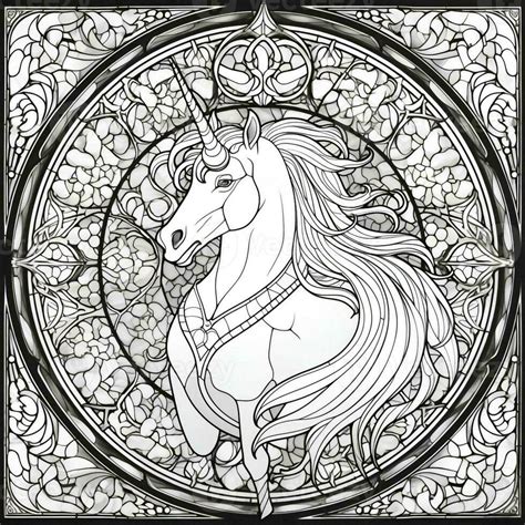 Stained Glass Unicorn Coloring Pages 26957950 Stock Photo At Vecteezy