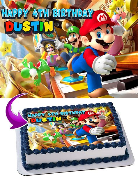Why choose a super mario cake? Mario Bros Nintendo Edible Cake Image Topper Personalized ...