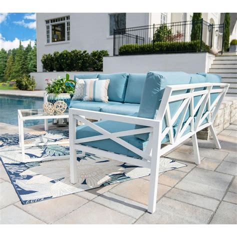 Leisure Made Blakely 5 Piece Patio Conversation Set With Blue Cushions