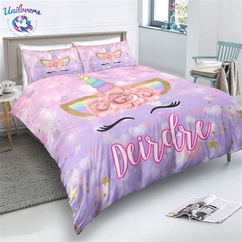 I fabric is a cotton poly blend. Personalized Custom Cute Purple Unicorn Lash Bedding Set ...