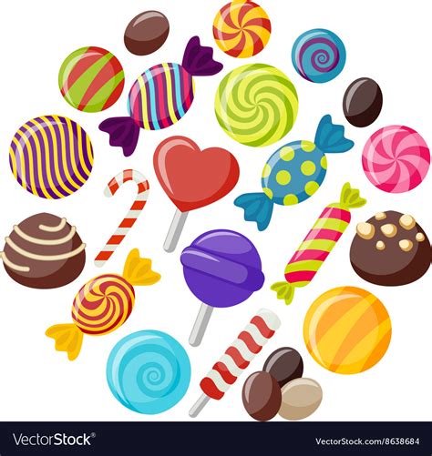 Sweet Candies Flat Icons Set Royalty Free Vector Image
