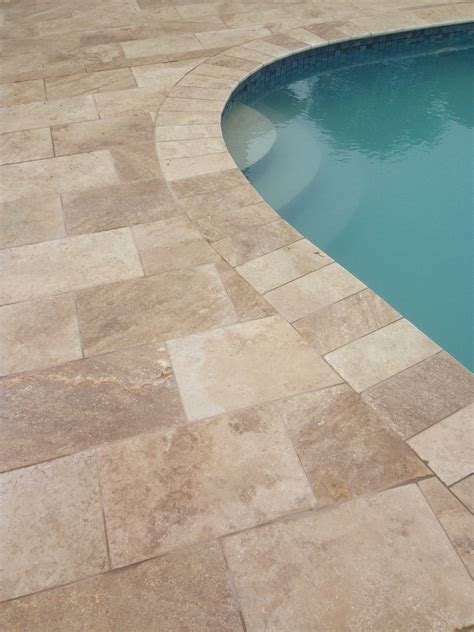Bullnose Travertine Pool Coping With Natural Color Pavers For More