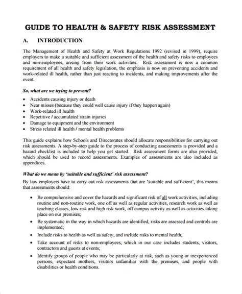 Health And Safety Risk Assessment Template Uk