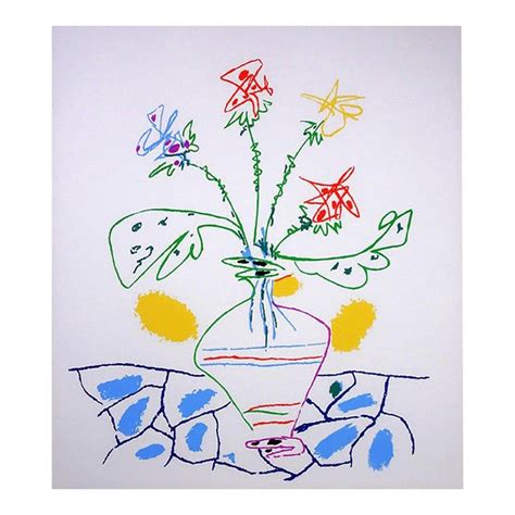 1960s Vintage Pablo Picasso Flowers For Ucla Color Lithograph Picasso